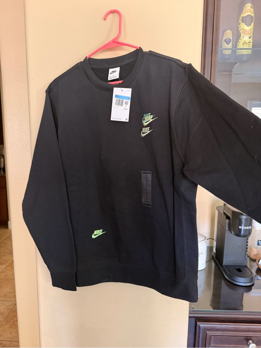 Nike Black Crewneck Sweatshirt with Neon Green Logos